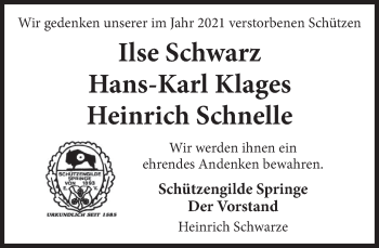 Traueranzeige von Hans-Karl Klages von Neue Deister-Zeitung