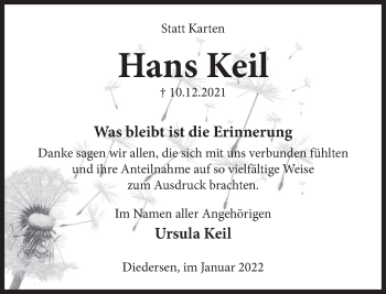 Traueranzeige von Hans Keil von Deister- und Weserzeitung