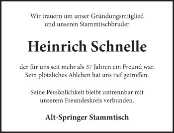 Traueranzeige von Heinrich Schnelle von Neue Deister-Zeitung