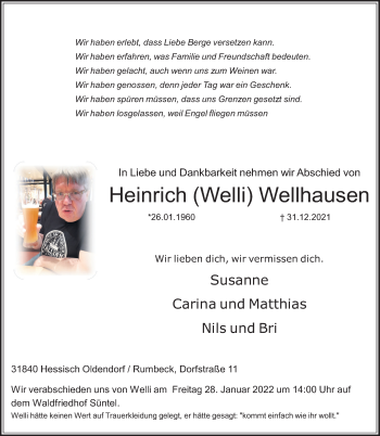 Traueranzeige von Heinrich  Wellhausen von Deister- und Weserzeitung