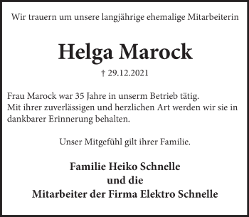 Traueranzeige von Helga Marock von Neue Deister-Zeitung