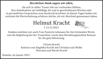 Traueranzeige von Helmut Kracht von Deister- und Weserzeitung
