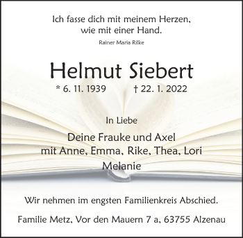Traueranzeige von Helmut Siebert von Deister- und Weserzeitung