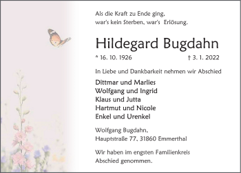 Traueranzeige von Hildegard Bugdahn von Deister- und Weserzeitung