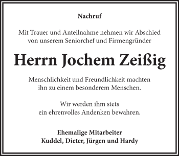 Traueranzeige von Jochem Zeißig von Neue Deister-Zeitung