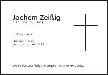 Traueranzeige von Jochem Zeißig von Neue Deister-Zeitung