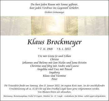 Traueranzeige von Klaus Brockmeyer von Deister- und Weserzeitung