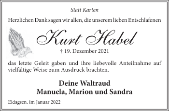 Traueranzeige von Kurt Habel von Neue Deister-Zeitung