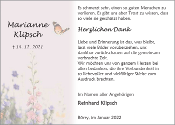 Traueranzeige von Marianne Klipsch von Deister- und Weserzeitung