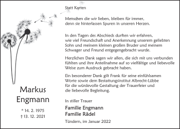 Traueranzeige von Markus Engmann von Deister- und Weserzeitung