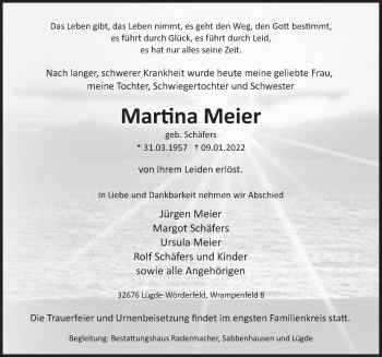 Traueranzeige von Martina Meier von Deister- und Weserzeitung