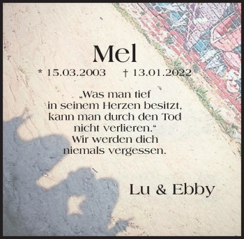 Traueranzeige von Mel  von Deister- und Weserzeitung