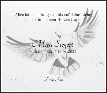 Traueranzeige von Mira Siegert von Deister- und Weserzeitung