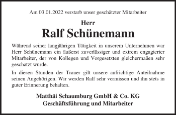 Traueranzeige von Ralf Schünemann von Deister- und Weserzeitung