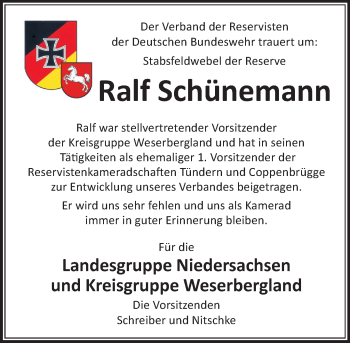 Traueranzeige von Ralf Schünemann von Deister- und Weserzeitung