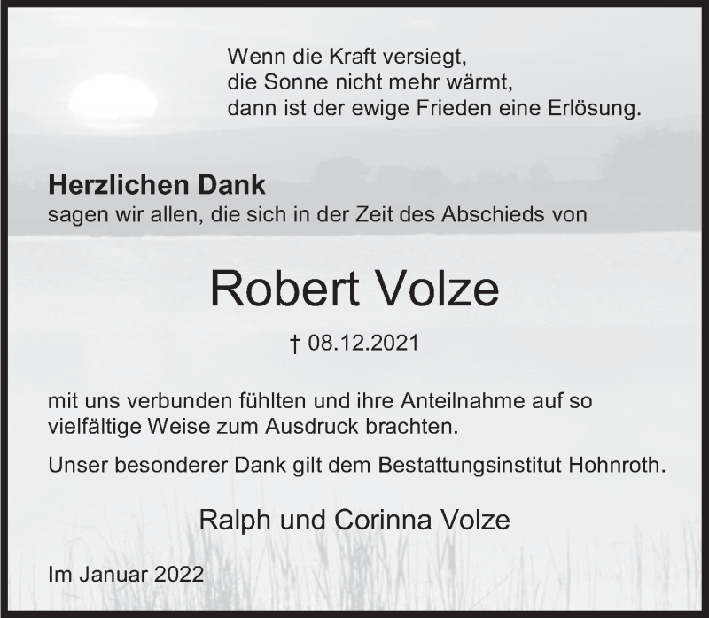  Traueranzeige für Robert Volze vom 21.01.2022 aus Deister- und Weserzeitung