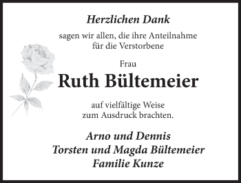 Traueranzeige von Ruth Bültemeier von Deister- und Weserzeitung