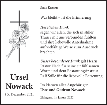 Traueranzeige von Ursel Nowack von Neue Deister-Zeitung