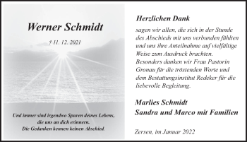 Traueranzeige von Werner Schmidt von Deister- und Weserzeitung