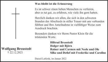 Traueranzeige von Wolfgang Breustedt von Deister- und Weserzeitung
