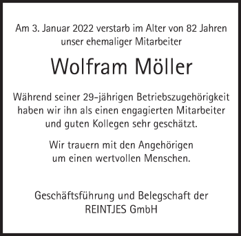 Traueranzeige von Wolfram Möller von Deister- und Weserzeitung