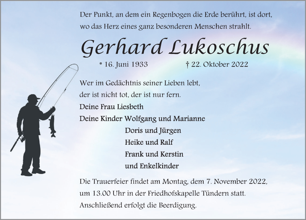  Traueranzeige für Gerhard Lukoschus vom 03.11.2022 aus Deister- und Weserzeitung