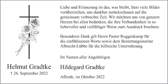 Traueranzeige von Helmut Gradtke von Deister- und Weserzeitung