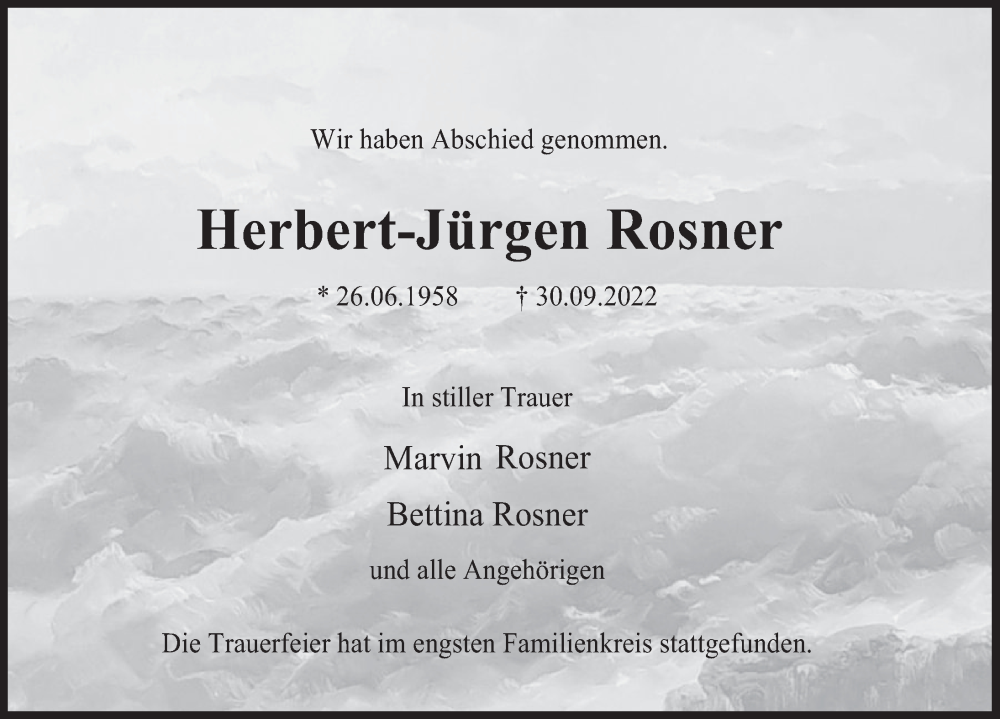  Traueranzeige für Herbert-Jürgen Rosner vom 08.10.2022 aus Deister- und Weserzeitung