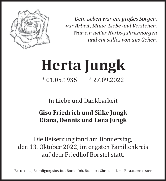 Traueranzeige von Herta Jungk von Neue Deister-Zeitung
