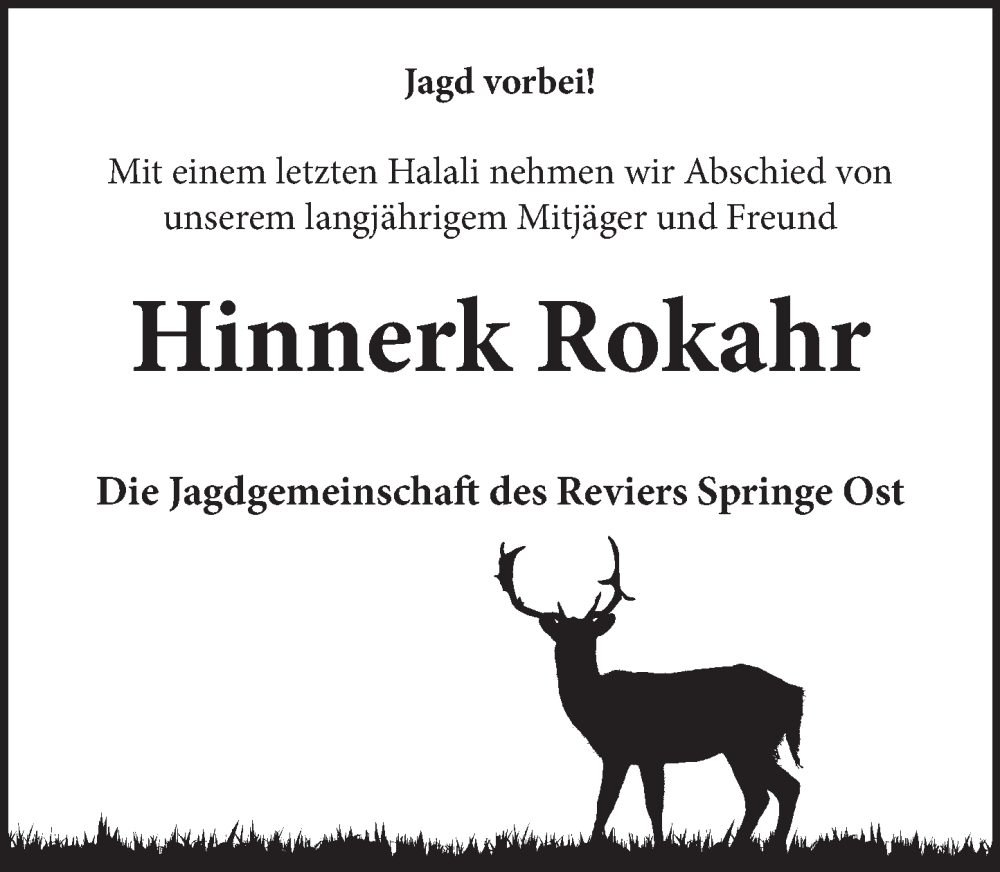  Traueranzeige für Hinnerk Rokahr vom 22.10.2022 aus Neue Deister-Zeitung