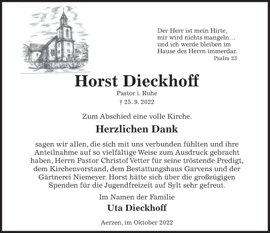 Traueranzeige von Horst Dieckhoff von Deister- und Weserzeitung