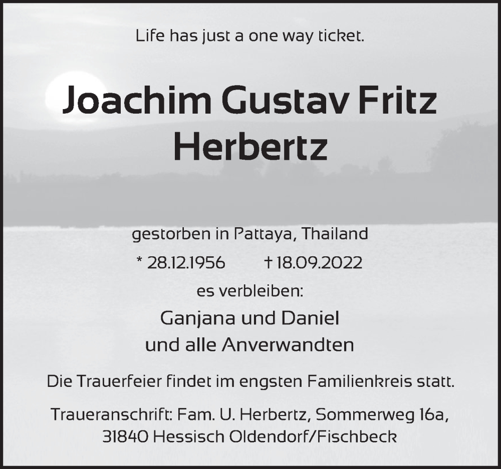  Traueranzeige für Joachim Gustav Fritz Herbertz vom 08.10.2022 aus Deister- und Weserzeitung