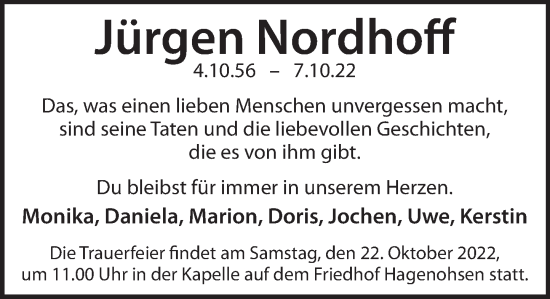 Traueranzeige von Jürgen Nordhoff von Deister- und Weserzeitung