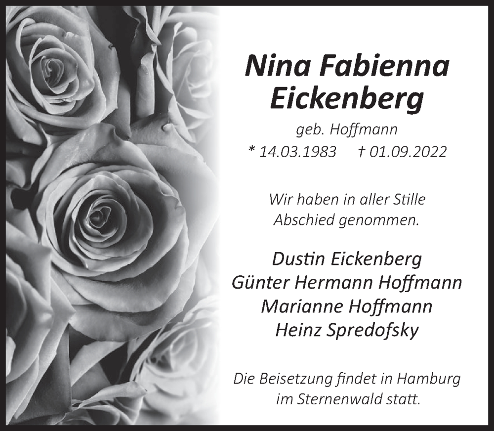  Traueranzeige für Nina FAbienna Eickenberg vom 08.10.2022 aus Deister- und Weserzeitung