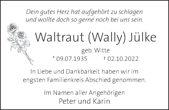 Traueranzeige von Waltraut Jülke von Neue Deister-Zeitung