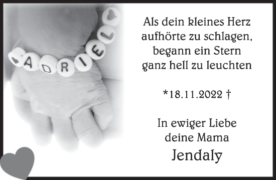 Traueranzeige von Adriel  von Deister- und Weserzeitung