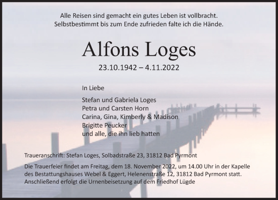 Traueranzeige von Alfons Loges von Deister- und Weserzeitung