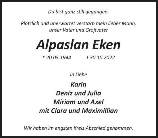 Traueranzeige von Alpaslan Eken von Deister- und Weserzeitung
