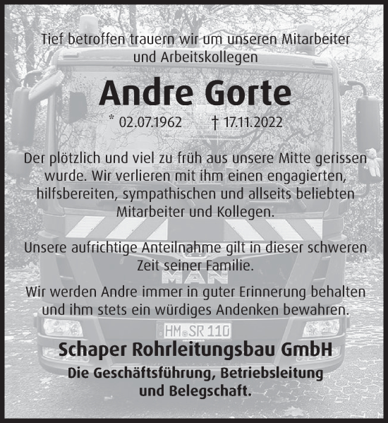 Traueranzeige von Andre Gorte von Deister- und Weserzeitung