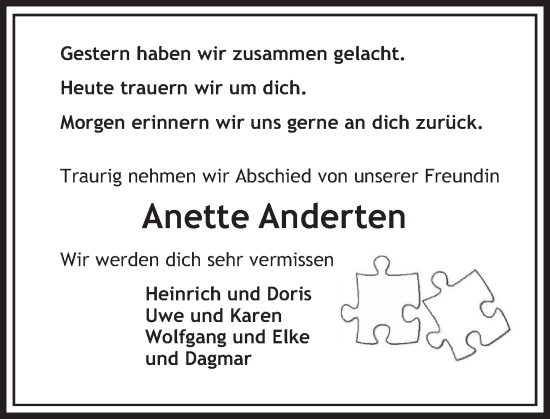 Traueranzeige von Anette Anderten von Neue Deister-Zeitung