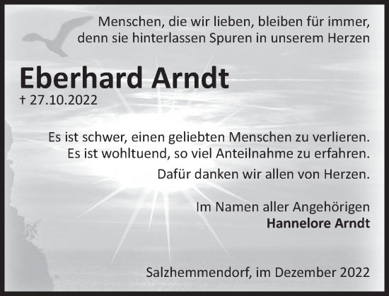 Traueranzeige von Eberhard Arndt von Deister- und Weserzeitung