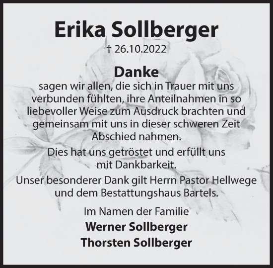 Traueranzeige von Erika Sollberger von Deister- und Weserzeitung