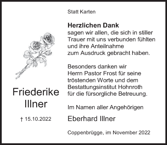 Traueranzeige von Friederike Illner von Deister- und Weserzeitung