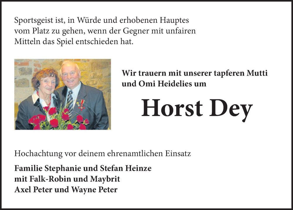  Traueranzeige für Horst Dey vom 22.11.2022 aus Neue Deister-Zeitung