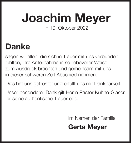 Traueranzeige von Joachim Meyer von Deister- und Weserzeitung