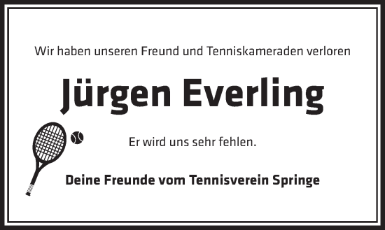 Traueranzeige von Jürgen Everling von Neue Deister-Zeitung