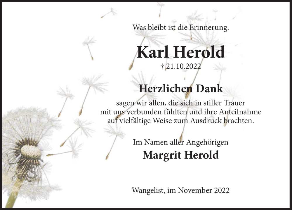  Traueranzeige für Karl Herold vom 26.11.2022 aus Deister- und Weserzeitung