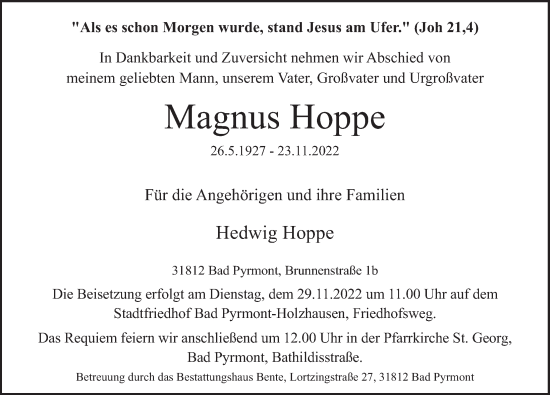 Traueranzeige von Magnus Hoppe von Deister- und Weserzeitung