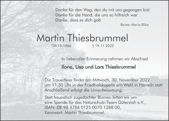 Traueranzeige von Martin Thiesbrummel von Deister- und Weserzeitung