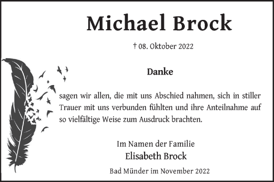 Traueranzeige von Michael Brock von Neue Deister-Zeitung